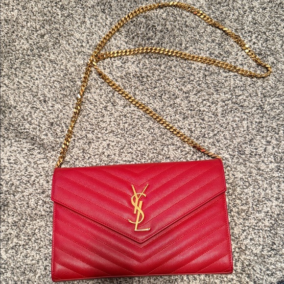 Yves Saint Laurent Vibrant Red Chevron Clutch - Picture 3 of 4